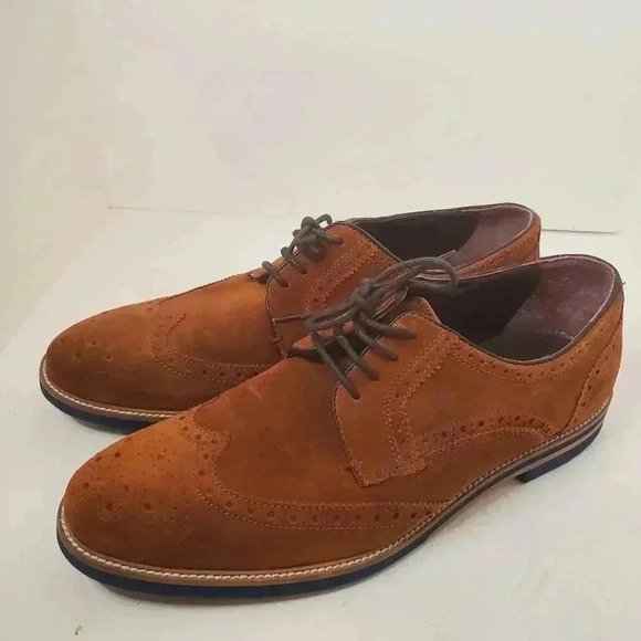 Ted Baker Brown Perforated Leather Wingtip Lace Up Shoes 10 - Picture 1 of 10